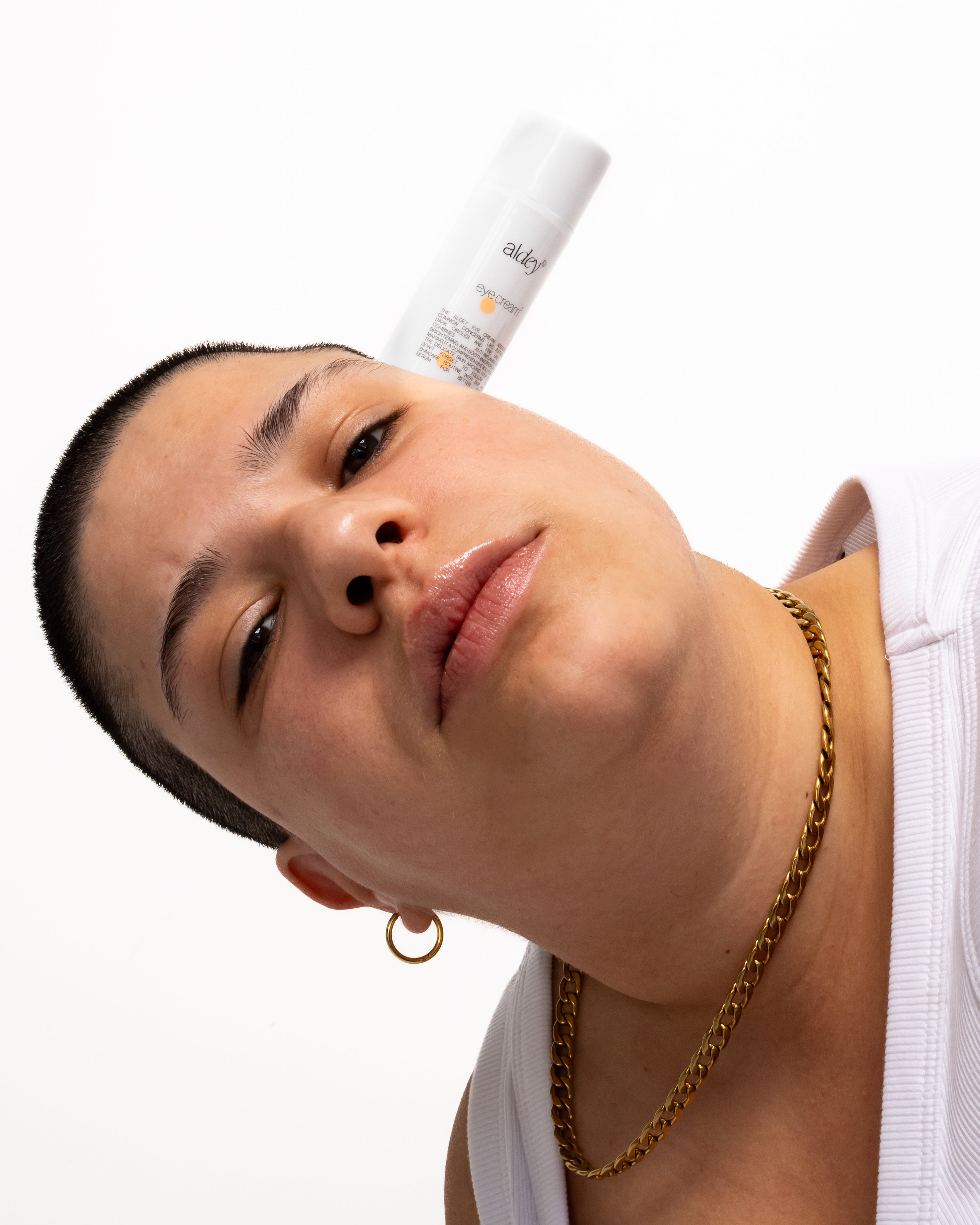 ALDEY eye cream to use morning and night,  on a model